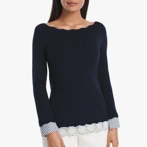 WHBM Nautical Stripe Navy Twofer Long Sleeve